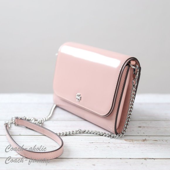 NWT Tory Burch Emerson Chain Wallet Patent Leather Crossbody in Clay Pink - Picture 4 of 9
